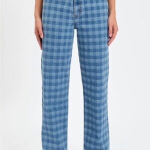 Classic Blue Checkered Straight Leg Jeans